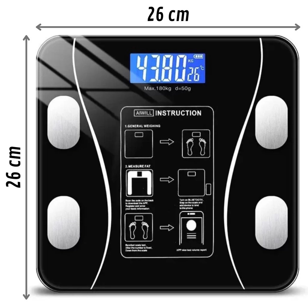 Balança Corporal Bioimpedância Profissional Bluetooth - Preta
