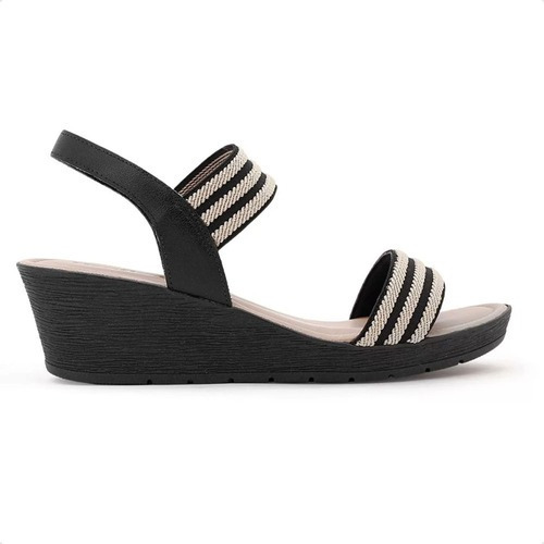 Sandália Usafex Plataforma Feminina Anabela Tiras Elásticas - Preto