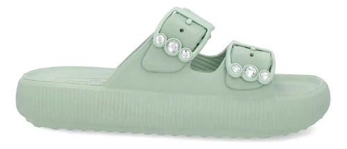 Chinelo Usaflex Slide Poofy Ajustável Com Fivela E Brilho - Verde
