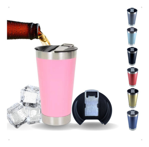 Copo Térmico 473ml Com Tampa E Abridor Para Cerveja - ROSA BARBY