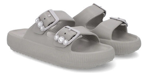 Chinelo Usaflex Slide Poofy Ajustável Com Fivela E Brilho - Cinza