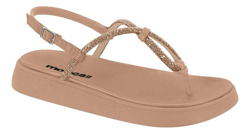 Sandália Feminina Papete Strass Moleca Flatform Brilhos - Nude