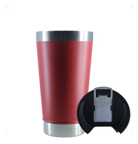 Copo Térmico 473ml Com Tampa E Abridor Para Cerveja - Vermelha