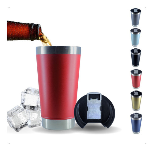 Copo Térmico 473ml Com Tampa E Abridor Para Cerveja - Vermelho