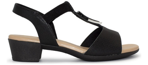 Sandália Feminina Usaflex Salto Bloco Casual Couro Elástico - Preto