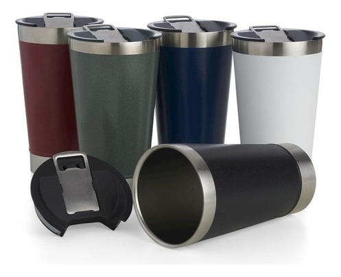 Copo Térmico 473ml Com Tampa E Abridor Para Cerveja - Preto
