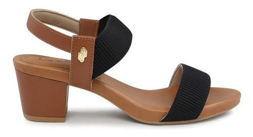 Sandalia Feminina Usaflex Leve Salto Alto Grosso Bloco Tiras - Canela/Preto
