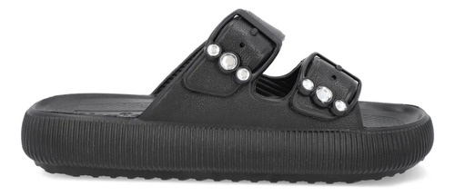 Chinelo Usaflex Slide Poofy Ajustável Com Fivela E Brilho - Preto - 34 BR