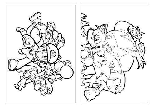 100 Desenhos Mario E Sonic Para Colorir E Pintar  50 Folhas Avulsas A4! 2 Desenhos Por Folha!