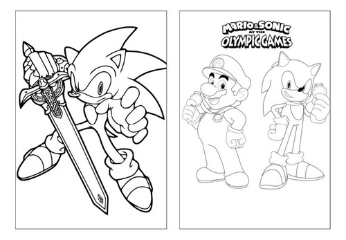 100 Desenhos Mario E Sonic Para Colorir E Pintar  50 Folhas Avulsas A4! 2 Desenhos Por Folha!