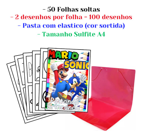 100 Desenhos Mario E Sonic Para Colorir E Pintar  50 Folhas Avulsas A4! 2 Desenhos Por Folha!