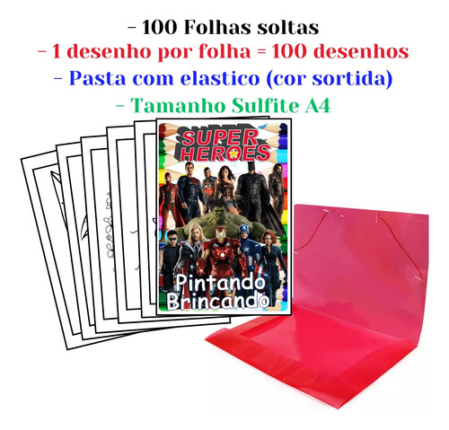 100 Desenhos Super Heróis Para Colorir E Pintar  100 Folhas Avulsas A4! 1 Desenho Por Folha!