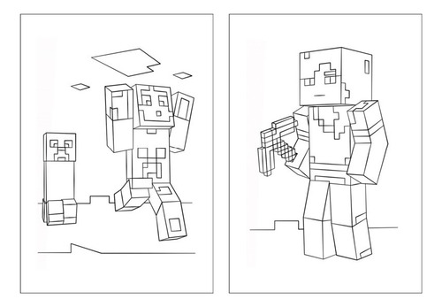 100 Desenhos Minecraft Para Colorir E Pintar  50 Folhas Avulsas A4! 2 Desenhos Por Folha!