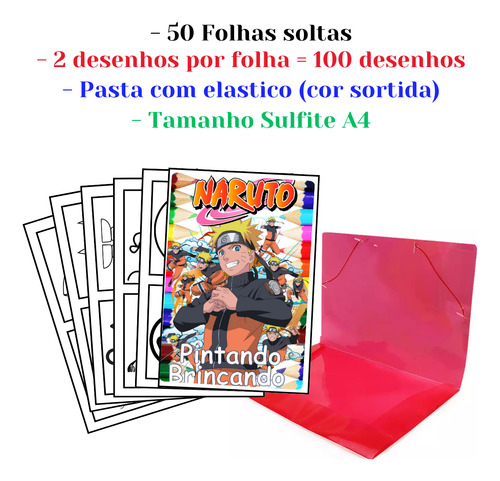 100 Desenhos Naruto Para Colorir E Pintar - 50 Folhas Avulsas A4 ! 2 Desenhos Por Folha!
