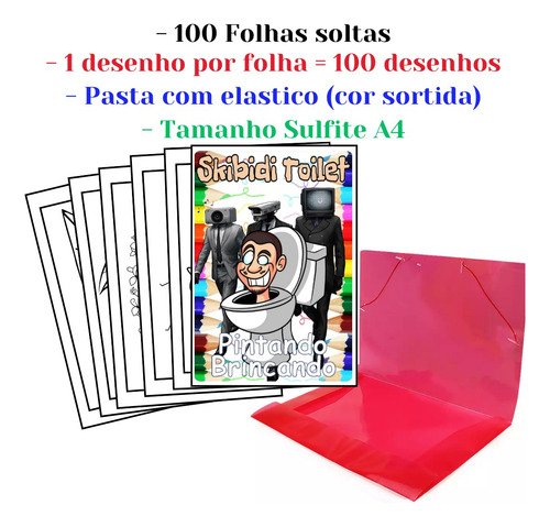 100 Desenhos Skibidi Toilet Para Colorir E Pintar  100 Folhas Avulsas A4! 1 Desenho Por Folha!