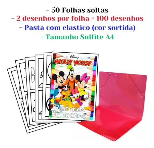 100 Desenhos Mickey Para Colorir E Pintar  50 Folhas Avulsas A4! 2 Desenhos Por Folha!