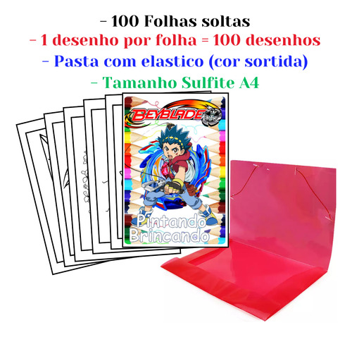 100 Desenhos Beyblade Para Colorir E Pintar  100 Folhas Avulsas A4! 1 Desenho Por Folha!