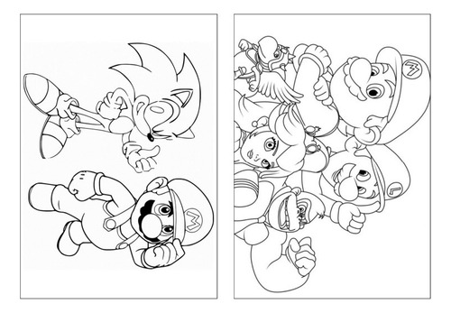 100 Desenhos Mario E Sonic Para Colorir E Pintar  50 Folhas Avulsas A4! 2 Desenhos Por Folha!