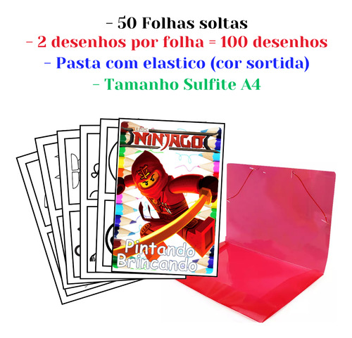 100 Desenhos Ninjago Para Colorir E Pintar  50 Folhas Avulsas A4! 2 Desenhos Por Folha!