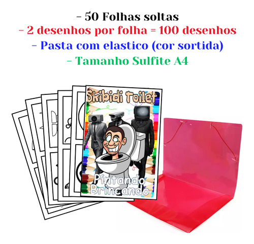100 Desenhos Skibidi Toilet Para Colorir E Pintar  50 Folhas Avulsas A4! 2 Desenhos Por Folha!