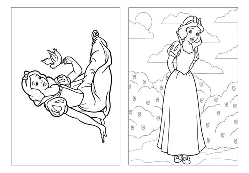100 Desenhos Branca De Neve  Princesa Para Colorir E Pintar  50 Folhas Avulsas A4! 2 Desenhos Por Folha!