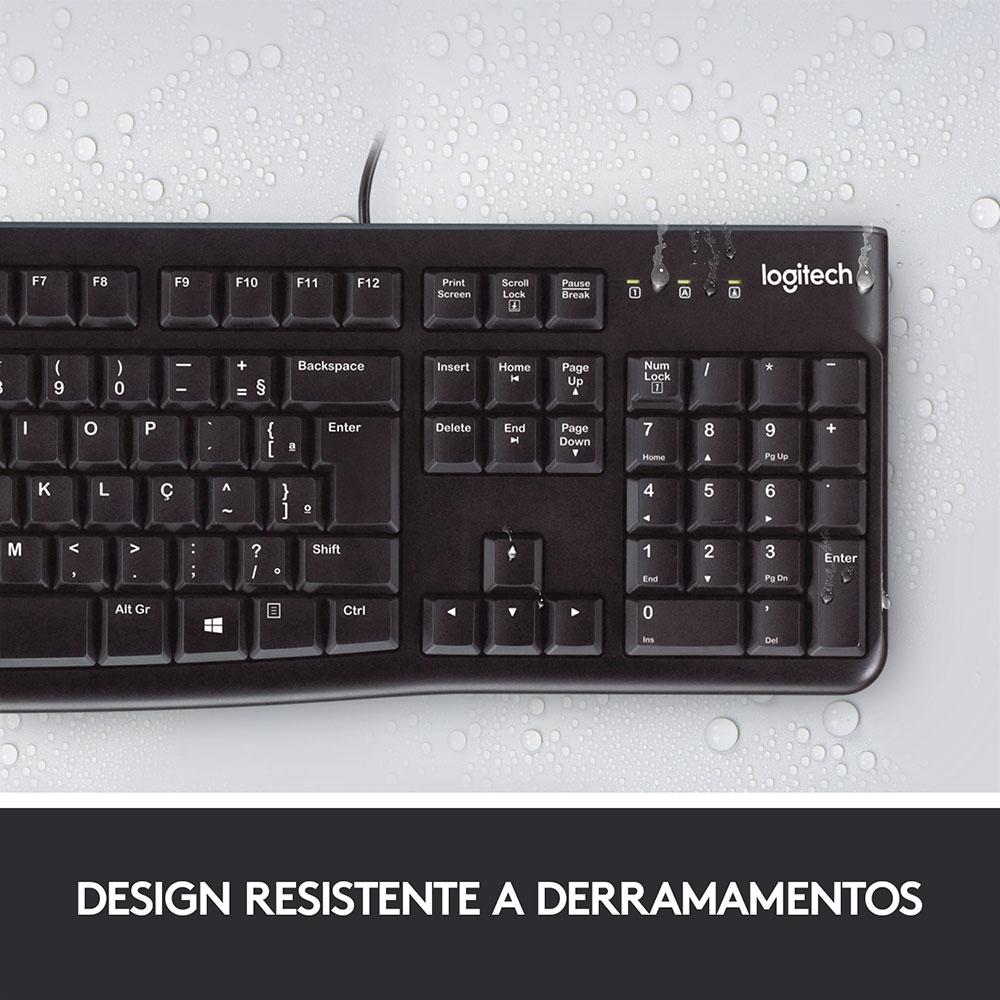 COMBO TECLADO E MOUSE LOGITECH MK120 USB COM FIO ABNT2 RESISTENTE A RESPINGOS