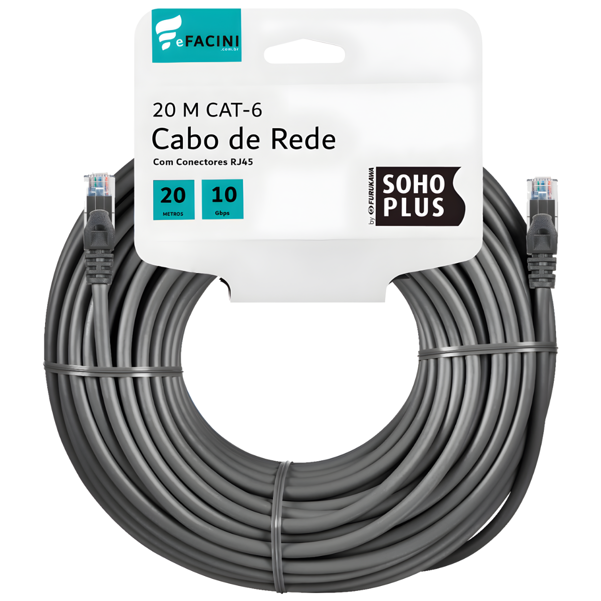 Cabo de Rede eFacini CAT6 Furukawa 100% Cobre, Anatel 20 Metros