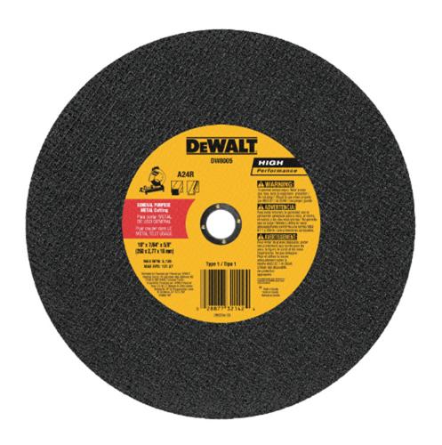 thumbnail image 2 of DeWalt DW8005 10-Inch Metal Cutting Wheels (10-Pack) – A24R Type 1, 7/64-Inch Thickness, 5/8-Inch Arbor 2 of 14