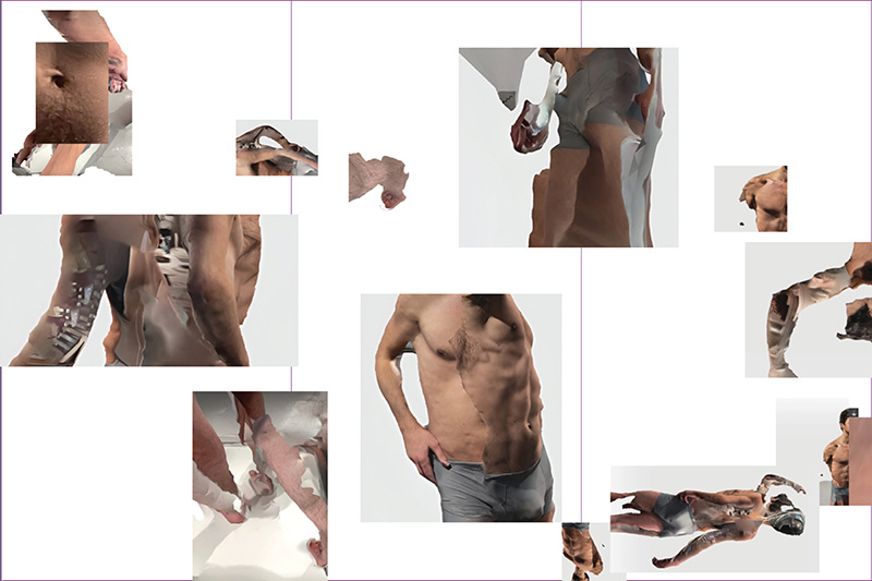 Collage of images of human bodies distorted by digital manipulation.