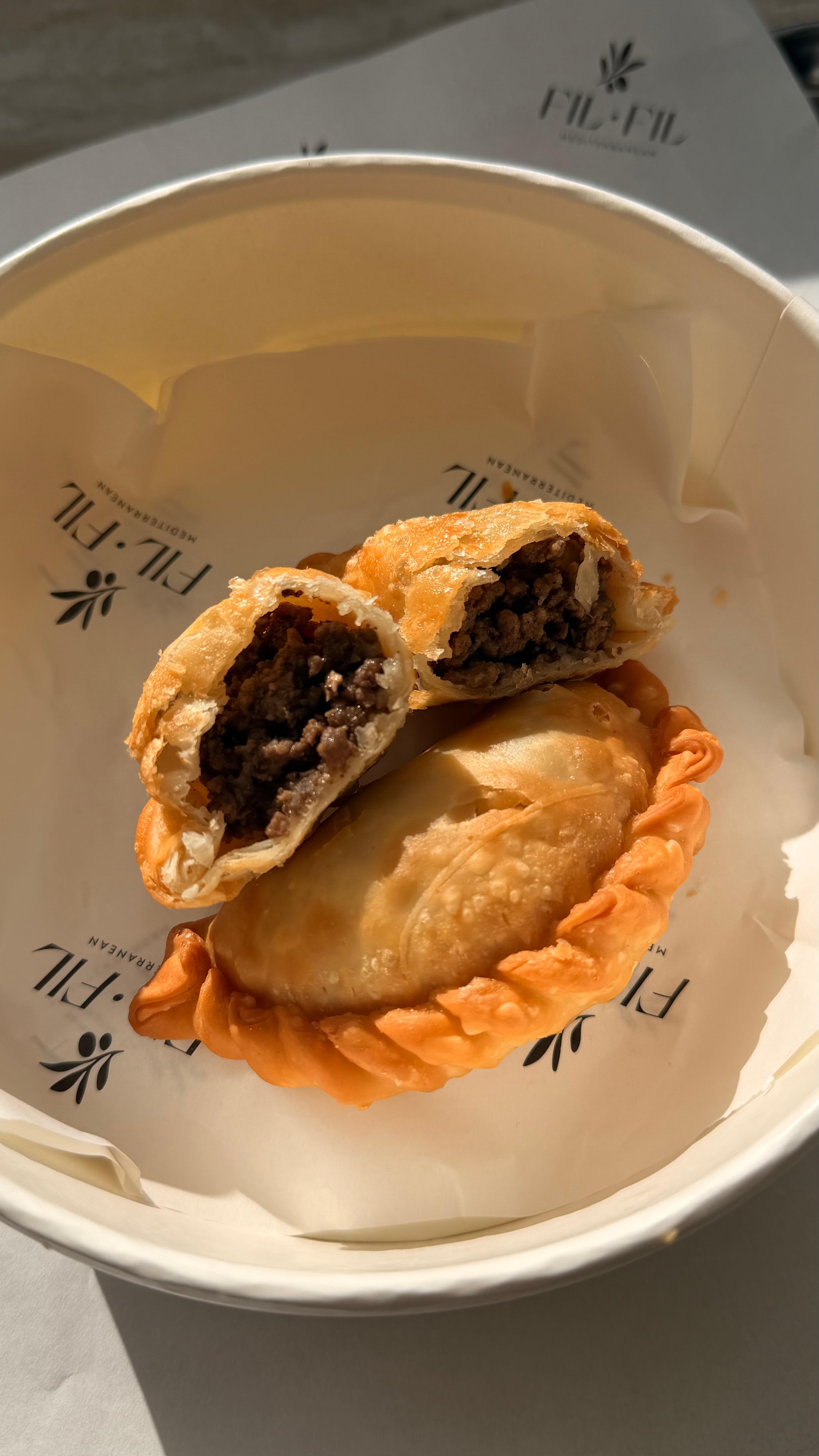 Beef Sambousik at Fil Fil Mediterranean in Homer Glen, IL.