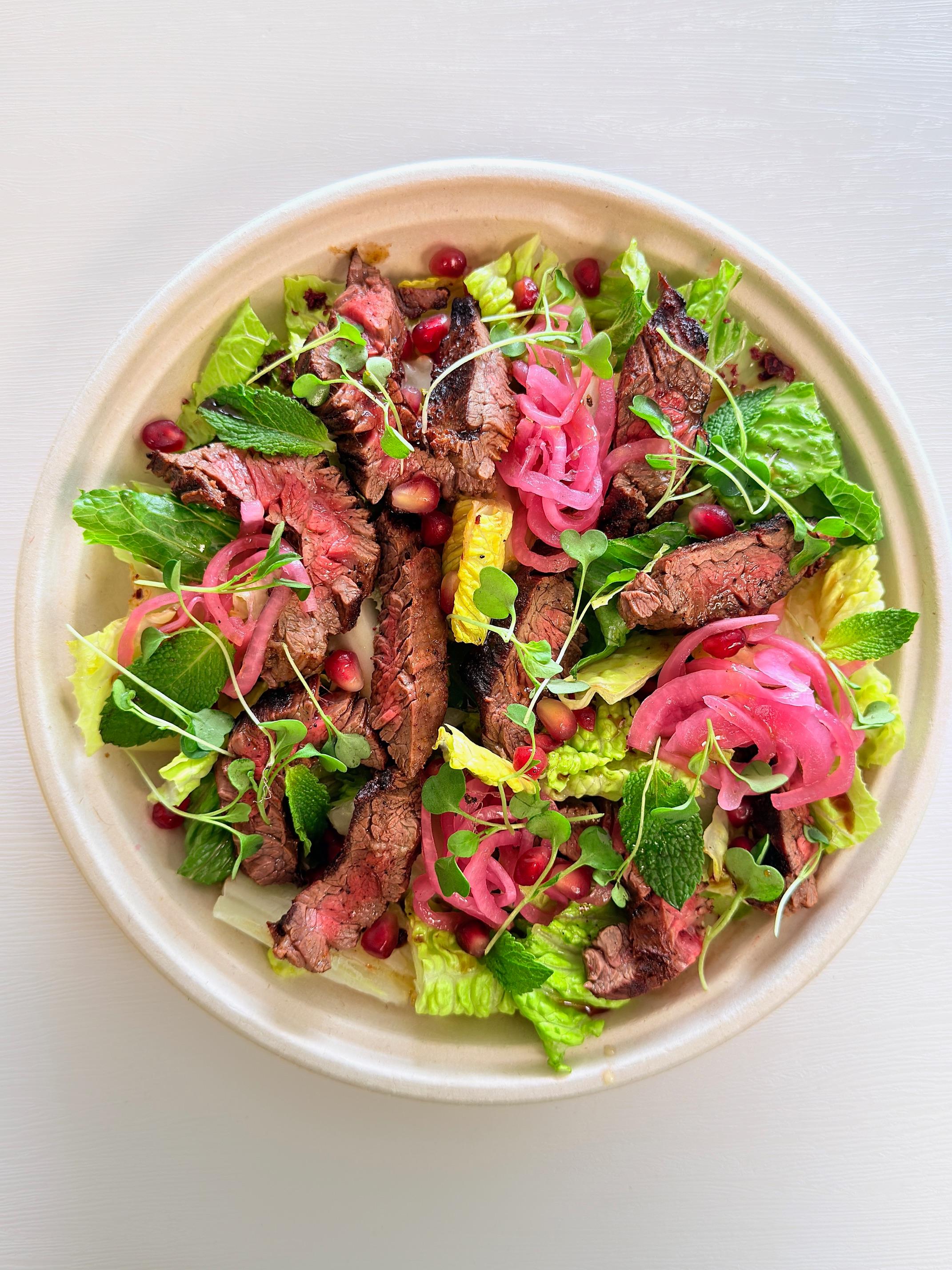 Skirt Steak Salad at Fil Fil Mediterranean in Homer Glen, IL.