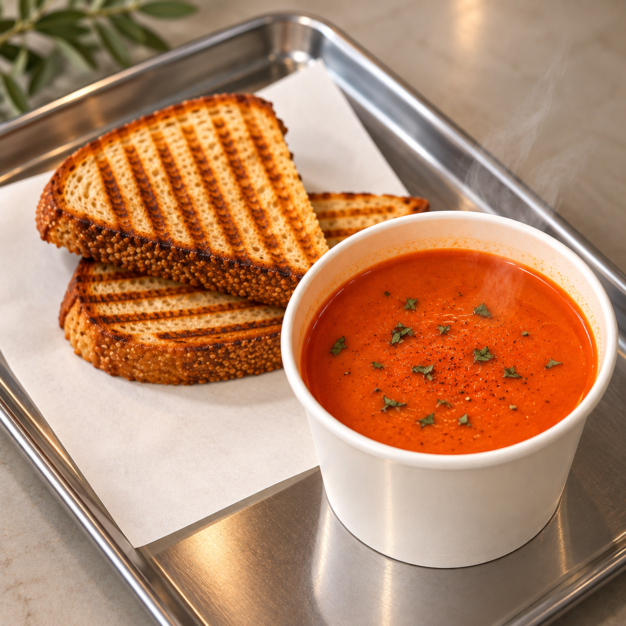 Roasted Red Pepper & Gouda Bisque at Fil Fil Mediterranean in Homer Glen, IL.