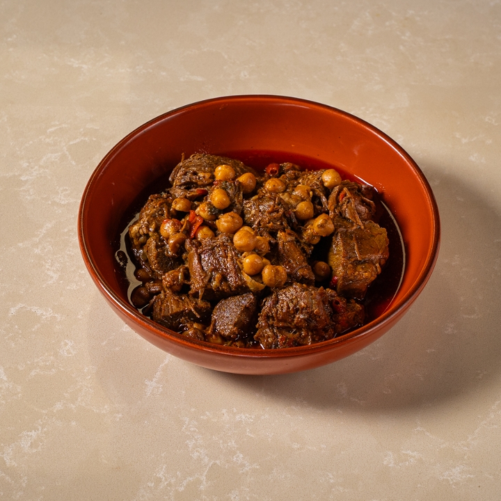Traditional Moroccan beef stew with garbanzo