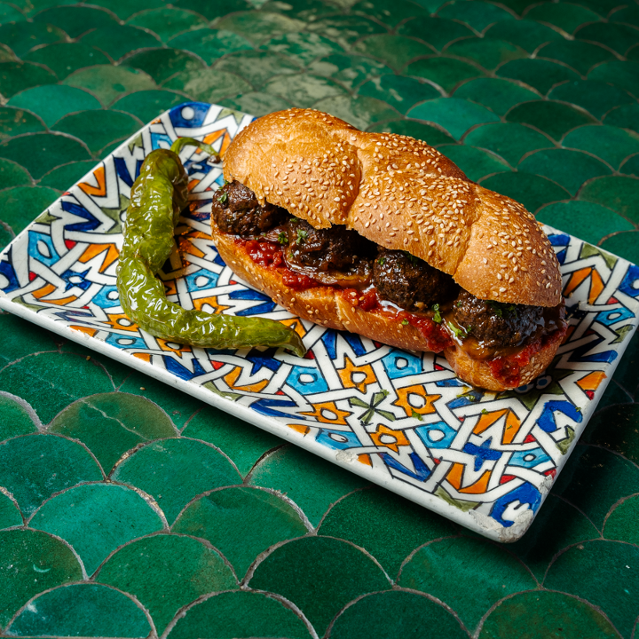 Pala meatballs challah sandwich