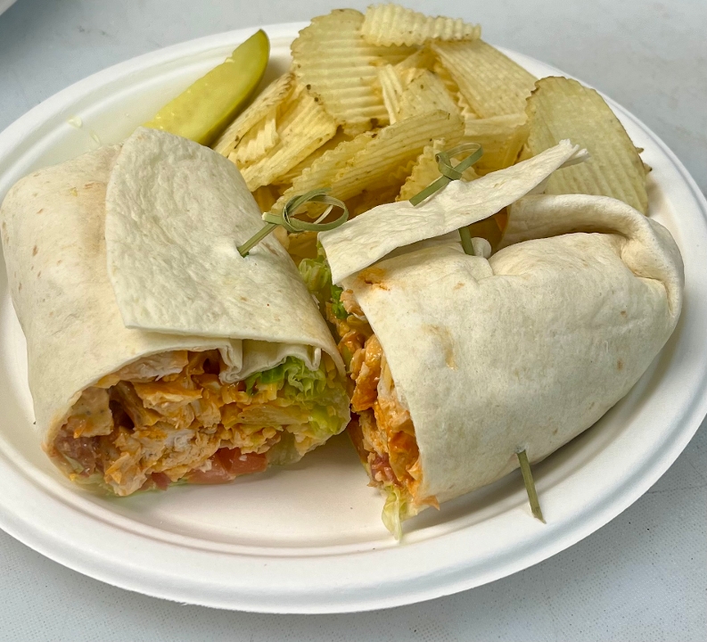 A visualization of the menu item "Buffalo Chicken Wrap"