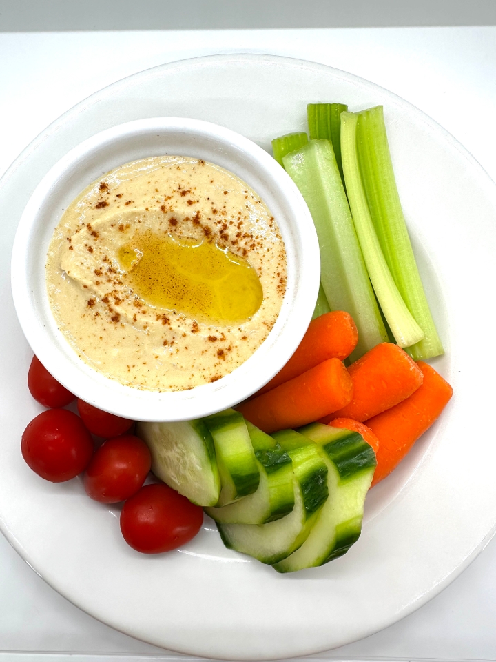 A visualization of the menu item "Hummus & Veggies"