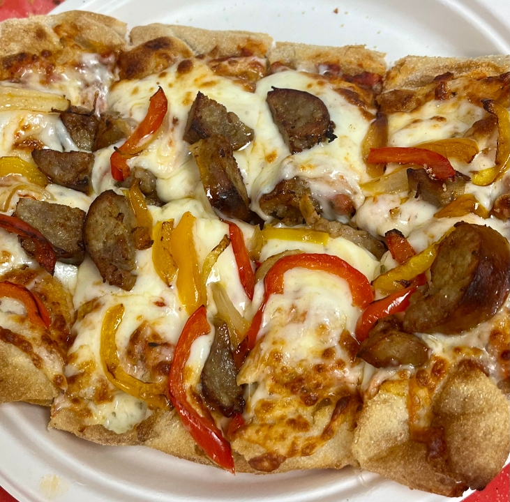 A visualization of the menu item "Rustic Sausage & Peppers"