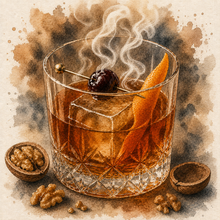 Blanton’s Black Walnut Smoked Old Fashioned presentation