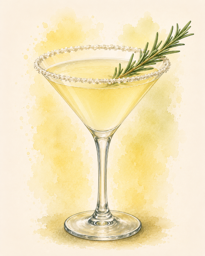 Rosemary Lemon Drop Martini presentation