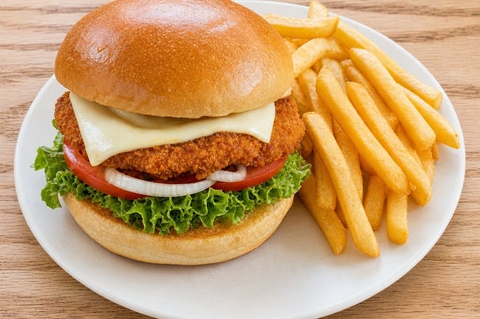 Crispy Chicken Cheese Burger & Fries