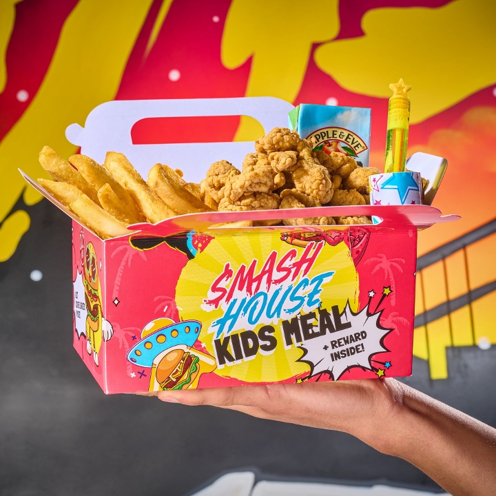 Kids Popcorn Chicken, French fries, juice box and prize
