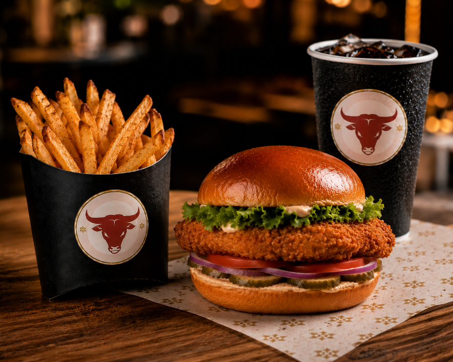 Crispy Schnitzy burger with Fries