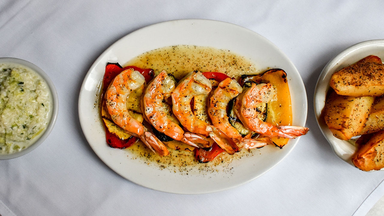 Order Mediterranean Shrimp Dinner food online from Carson's Prime Steaks and Famous Barbecue of Deerfield store, Deerfield on bringmethat.com