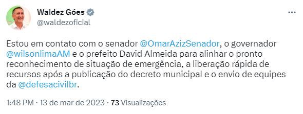 Ministro alinha decreto de Estado de Emergência em Manaus para liberação de recursos