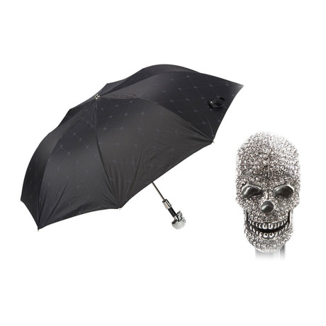 Folding Umbrella + Swarovski® Skull Handle // Black