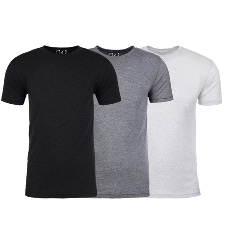 3-Pack Soft Heathered Tri-blend Crew Neck T-Shirts // Black + Heather Grey + White // Pack of 3 (M)