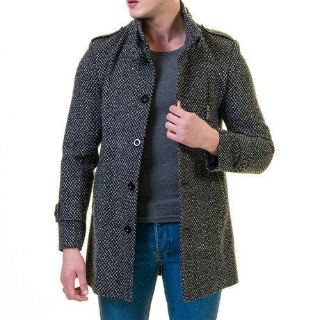 Regualr Fit Button Detail Coat // Black Melange (5XL)