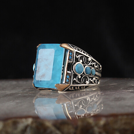 925 Sterling Silver Blue Paraiba Stone Ring // Silver + Blue (10.5)