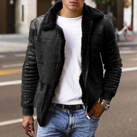Classic Faux Leather Jacket // Black (L)