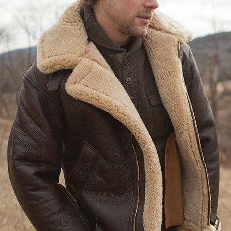 Faux Leather Flight Jacket // Brown + Light Brown (XL)